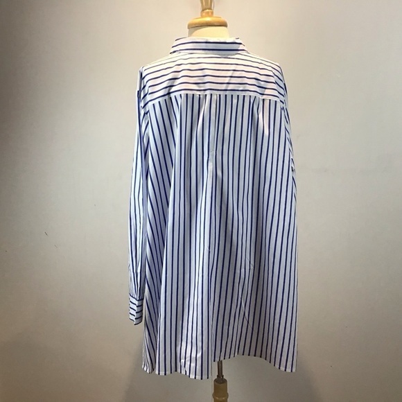 Jessica London Blue and White striped relaxed fit poplin button up shirt 32W-3X - Picture 4 of 11